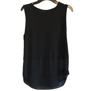 Michael Kors Black‎ Sleeveless Top Mixed Media Tiered Hem Semi Sheer